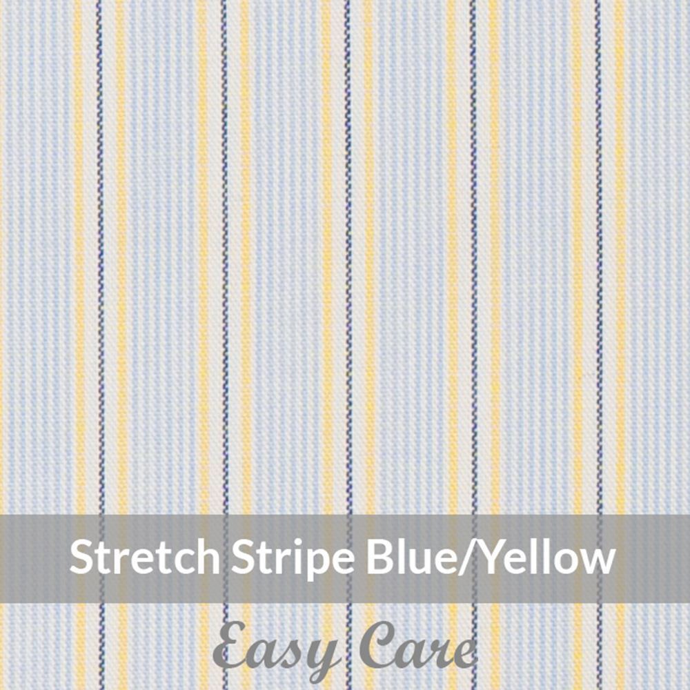 STEH6076 – Light Weight, Blue/Yellow/White, Easy Care Stretch Pencil Stripe, Soft Touch